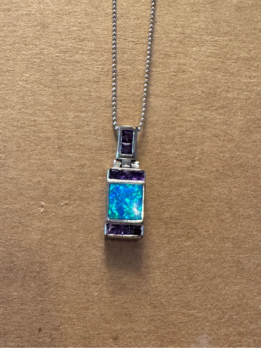 Sterling silver blue opal and amethyst necklace